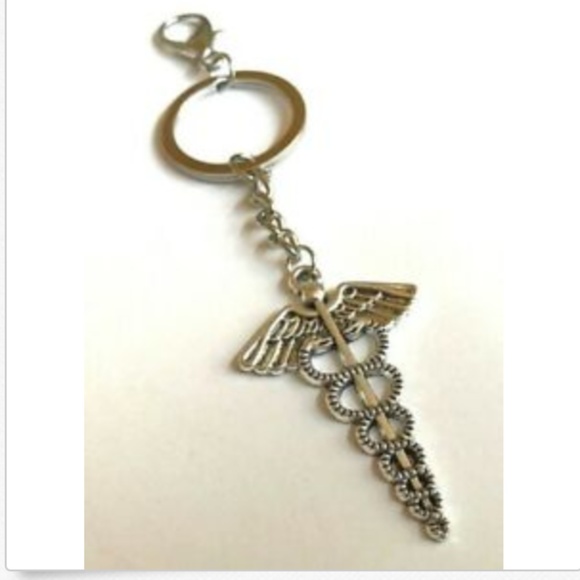 BIG Caduceus Keychain Handbag Purse Charm Nursing - Picture 1 of 6